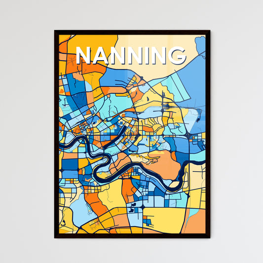 NANNING CHINA Vibrant Colorful Art Map Poster Blue Orange