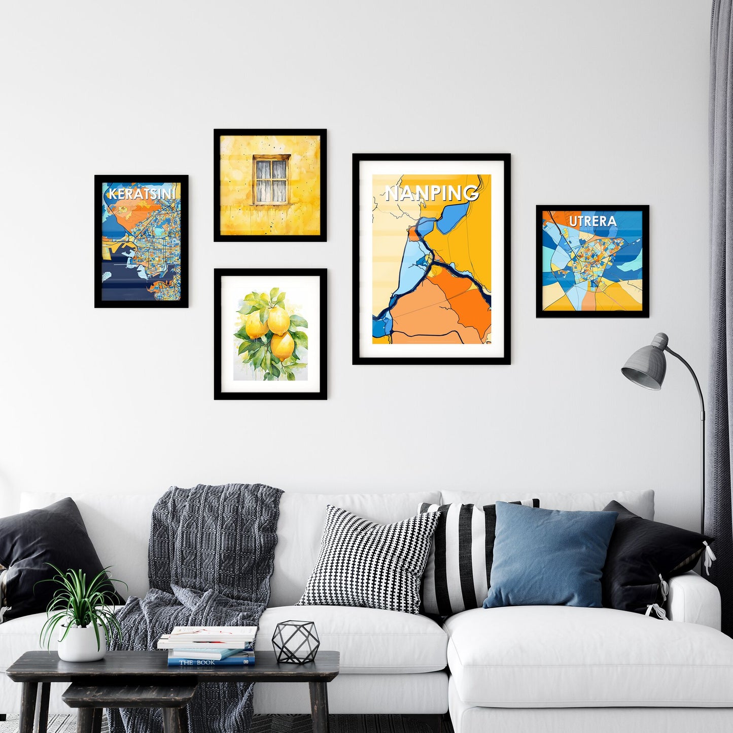 NANPING CHINA Vibrant Colorful Art Map Poster Blue Orange