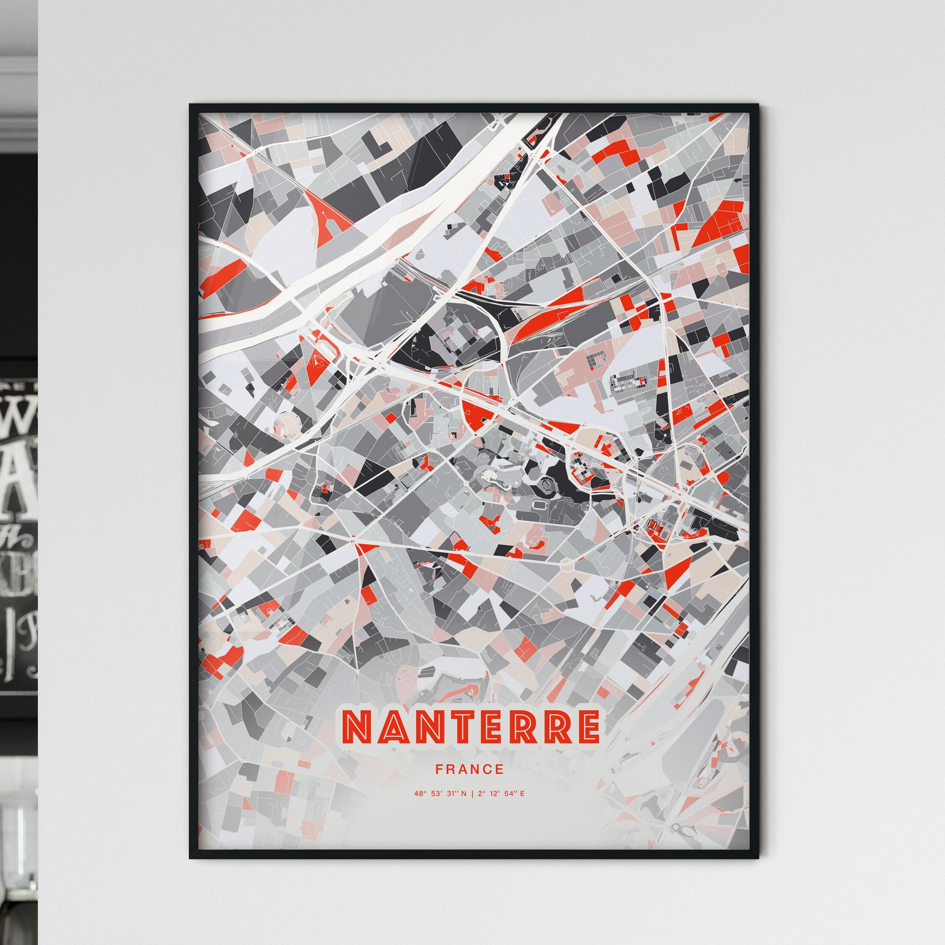 Colorful Nanterre France Fine Art Map Modern Expressive
