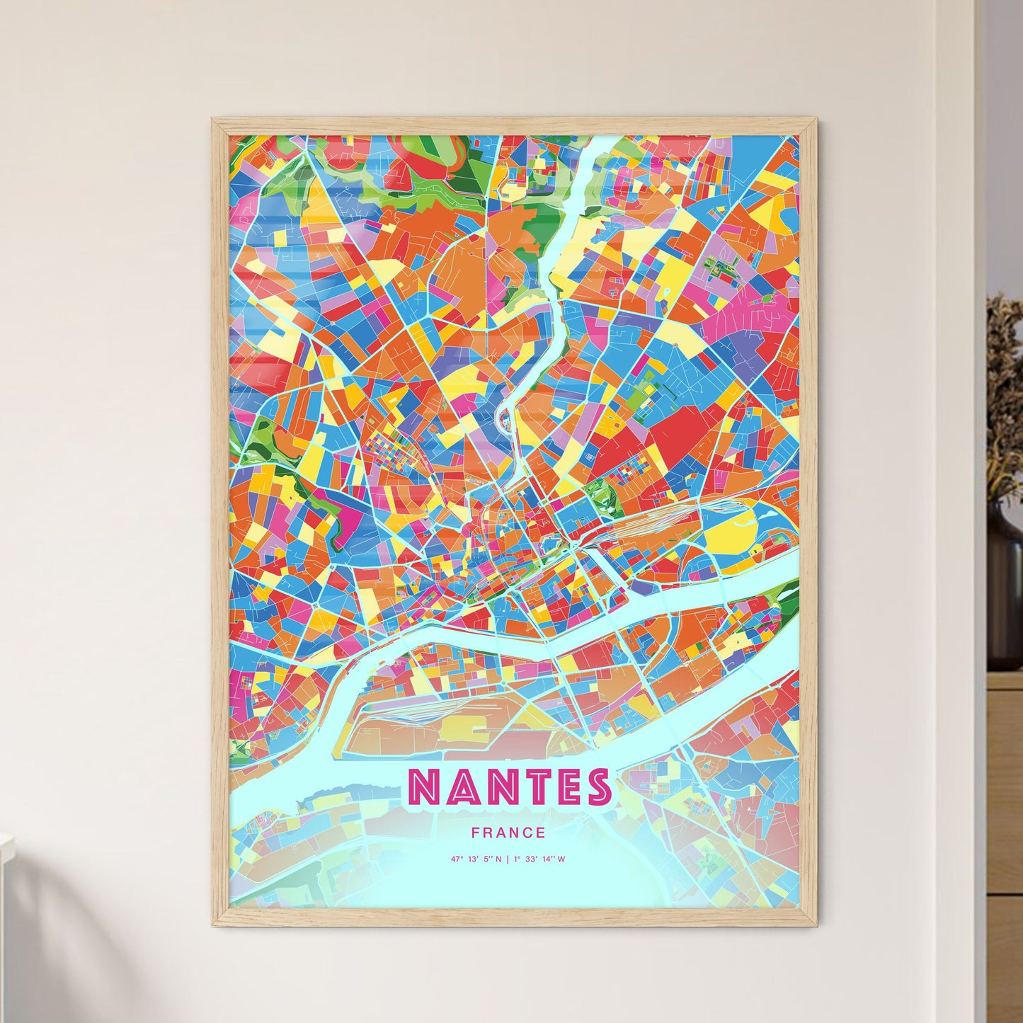 Colorful Nantes France Fine Art Map Crazy Colors