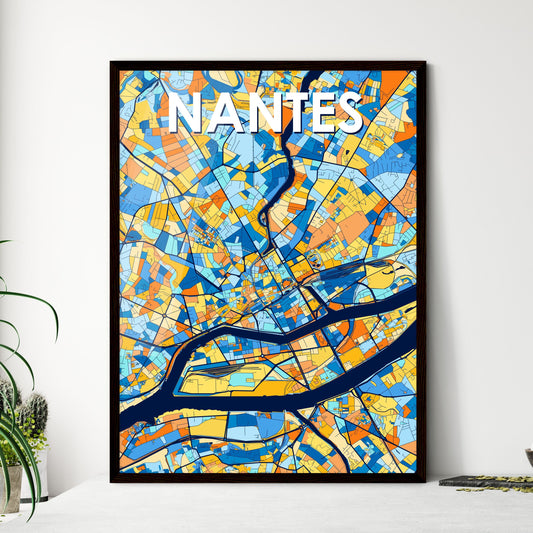 NANTES FRANCE Vibrant Colorful Art Map Poster Blue Orange