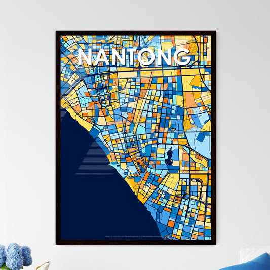 NANTONG CHINA Vibrant Colorful Art Map Poster Blue Orange