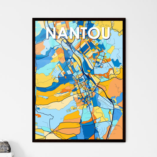 NANTOU TAIWAN Vibrant Colorful Art Map Poster Blue Orange