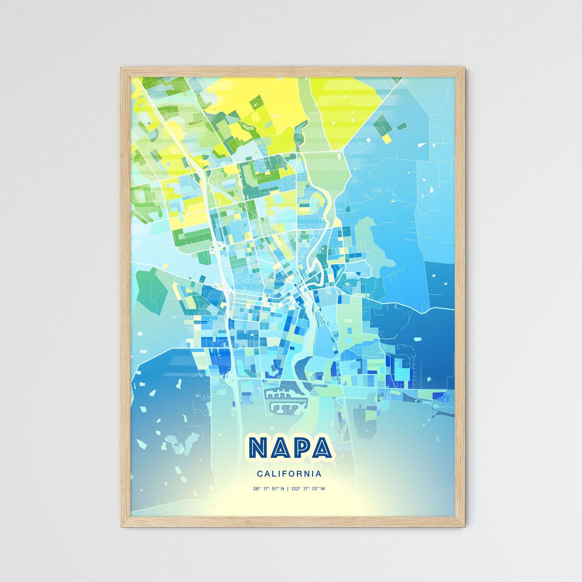 Colorful Napa California Fine Art Map Cool Blue