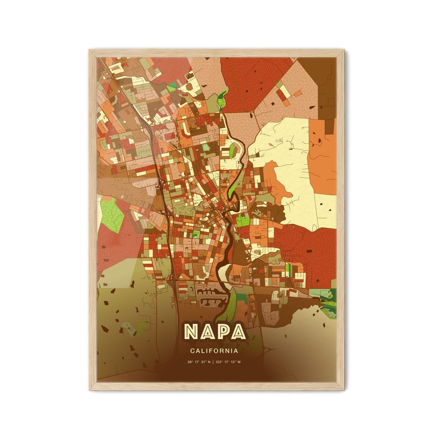 Colorful Napa California Fine Art Map Farmhouse