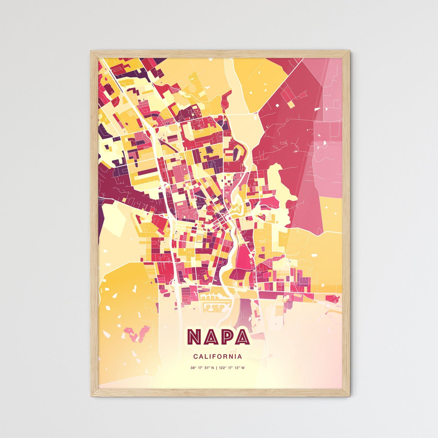 Colorful Napa California Fine Art Map Hot Red