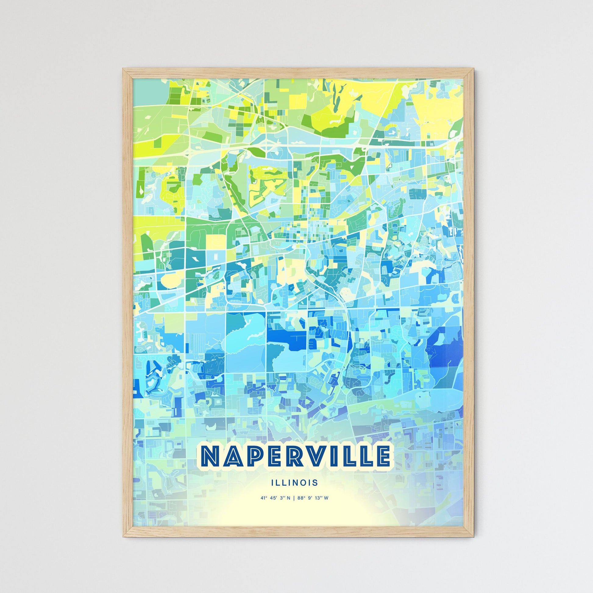 Colorful Naperville Illinois Fine Art Map Cool Blue