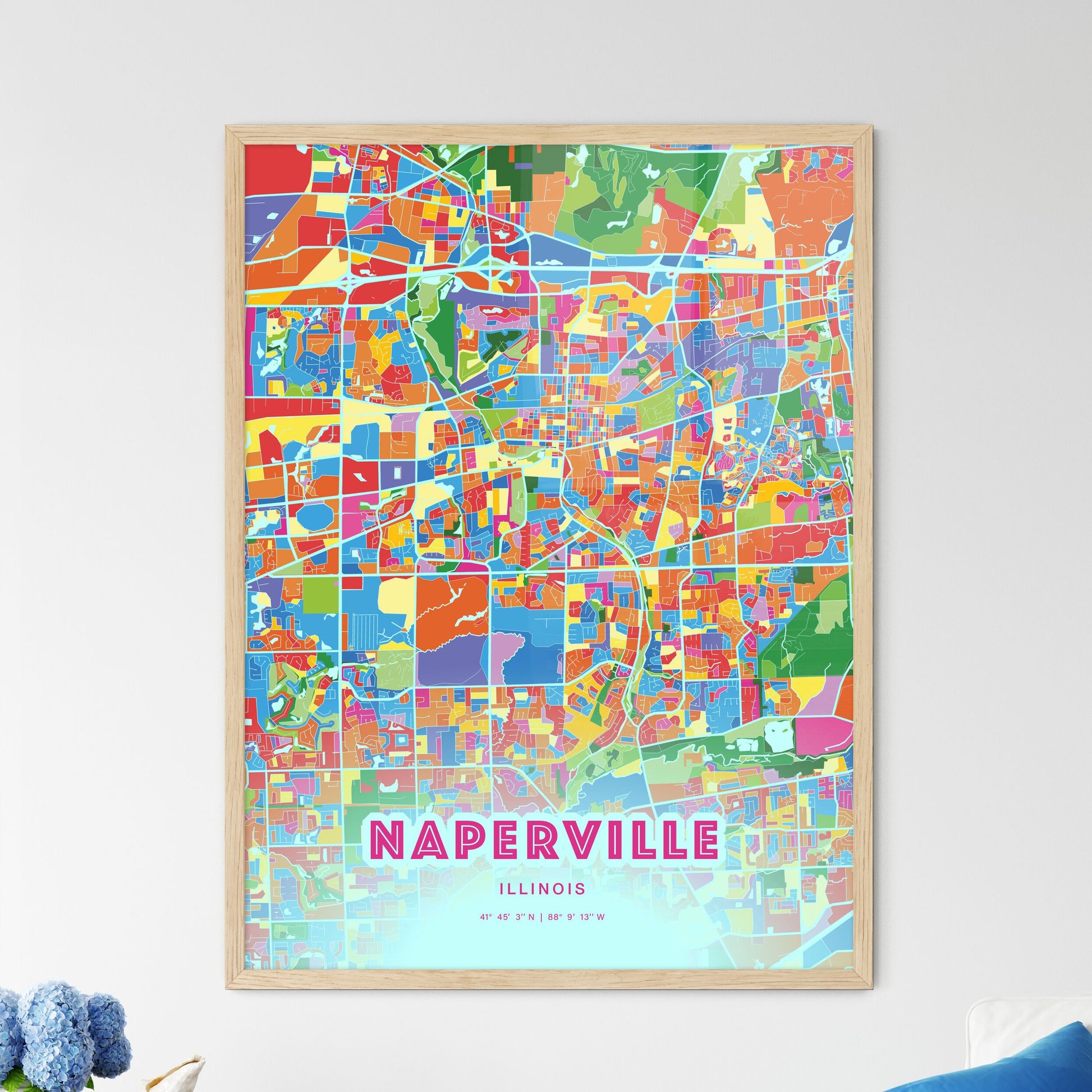 Colorful Naperville Illinois Fine Art Map Crazy Colors