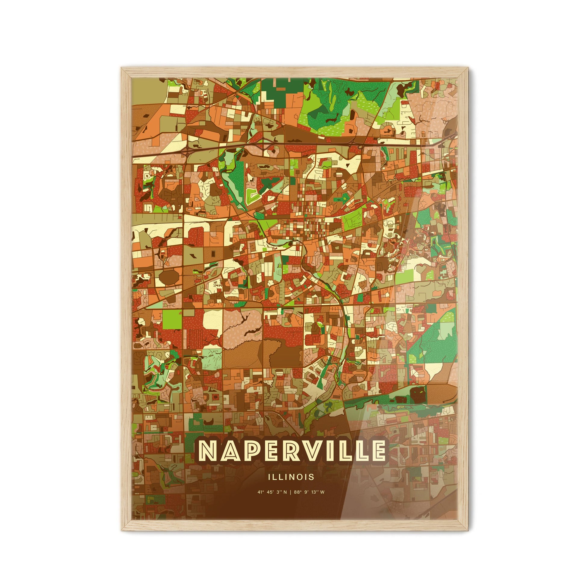 Colorful Naperville Illinois Fine Art Map Farmhouse