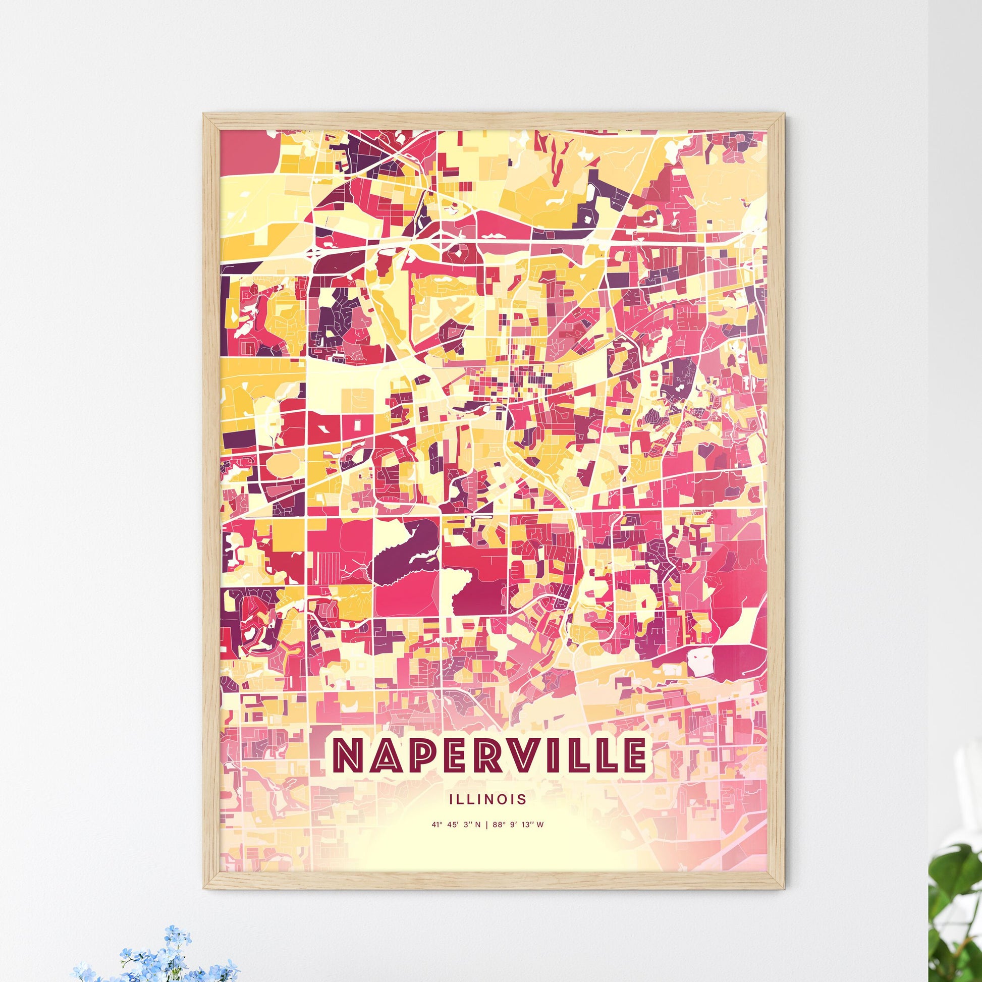 Colorful Naperville Illinois Fine Art Map Hot Red