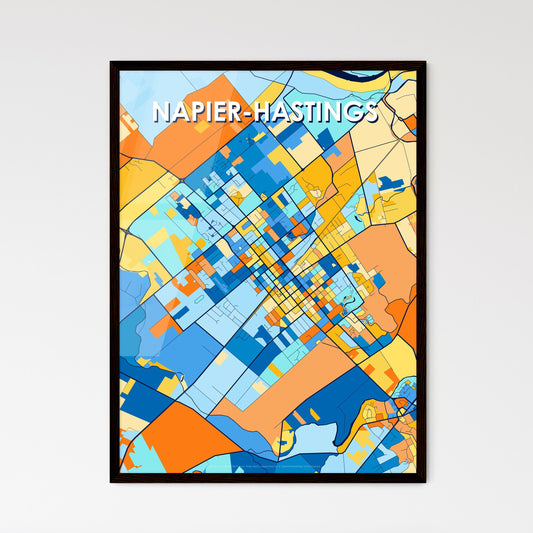 NAPIER-HASTINGS NEW ZEALAND Vibrant Colorful Art Map Poster Blue Orange