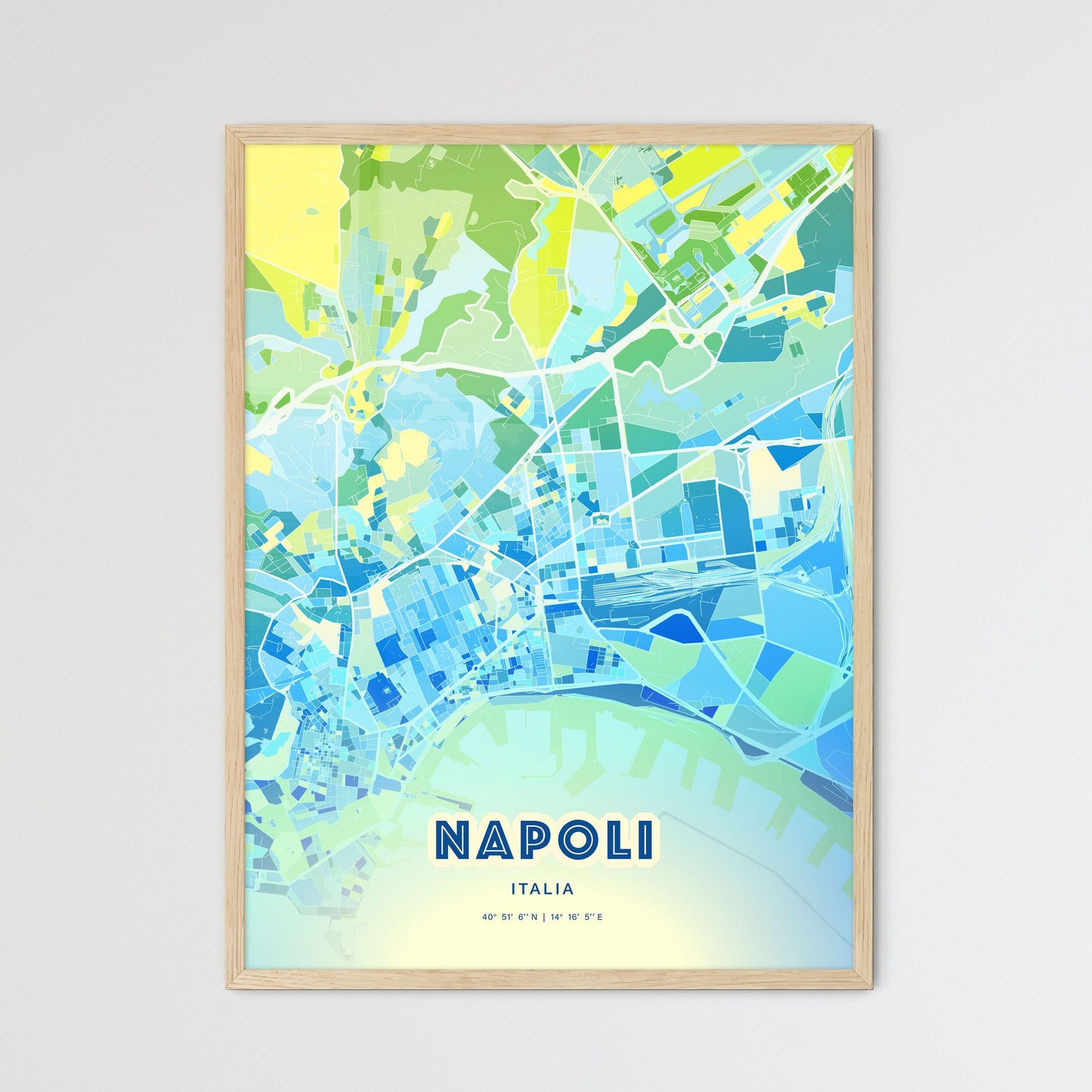 Colorful Naples Italy Fine Art Map Cool Blue