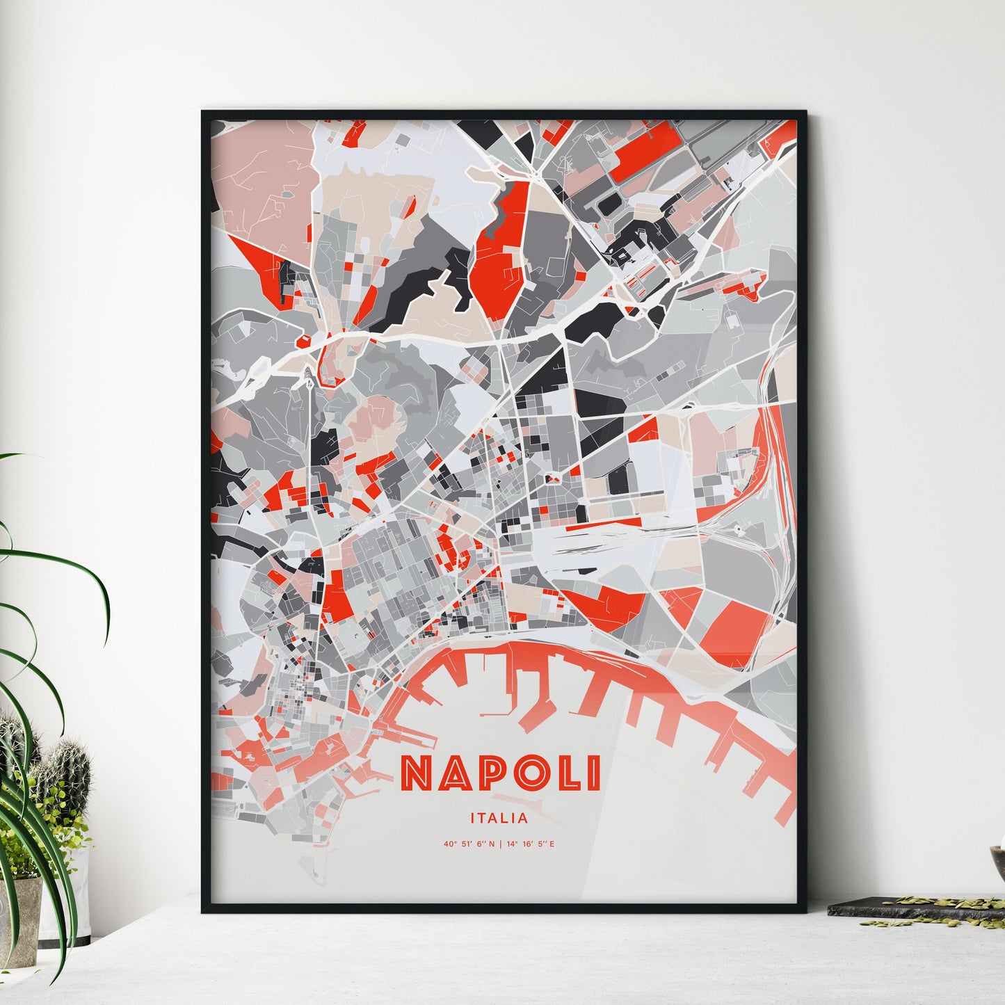 Colorful Naples Italy Fine Art Map Modern Expressive