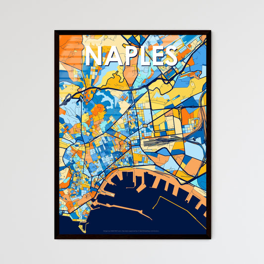 NAPLES ITALY Vibrant Colorful Art Map Poster Blue Orange