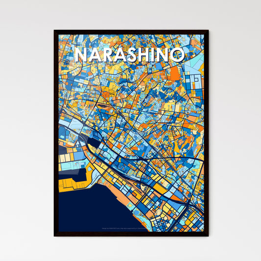 NARASHINO JAPAN Vibrant Colorful Art Map Poster Blue Orange