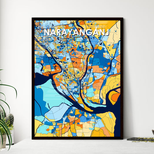 NARAYANGANJ BANGLADESH Vibrant Colorful Art Map Poster Blue Orange