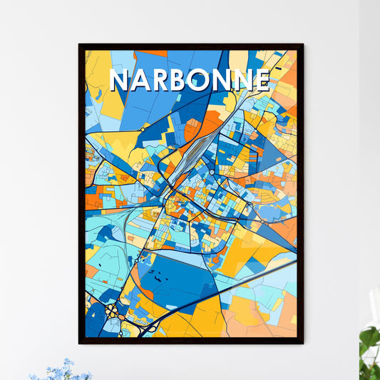 NARBONNE FRANCE Vibrant Colorful Art Map Poster Blue Orange