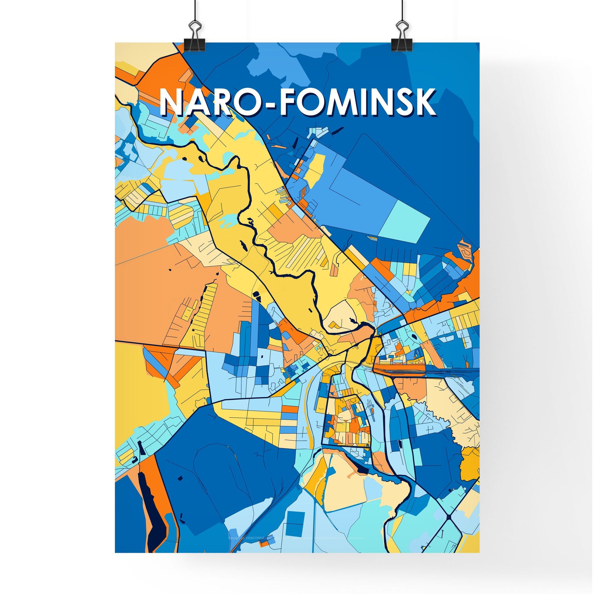 NARO-FOMINSK RUSSIA Vibrant Colorful Art Map Poster Blue Orange