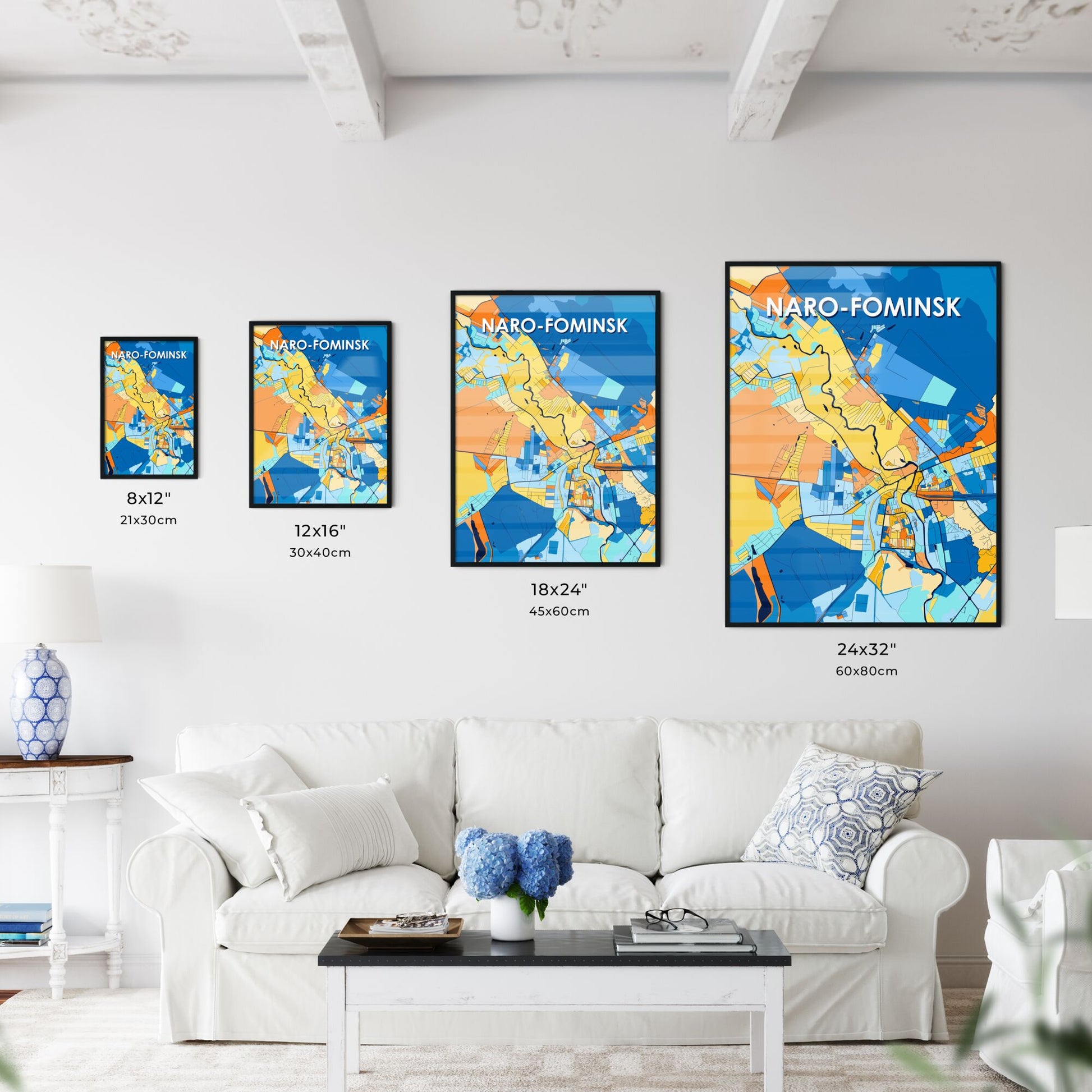 NARO-FOMINSK RUSSIA Vibrant Colorful Art Map Poster Blue Orange