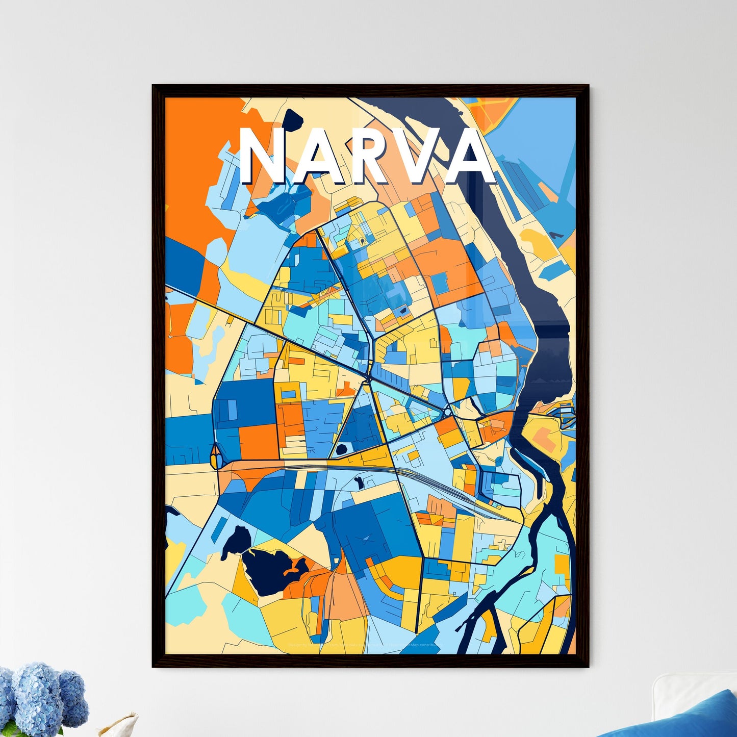 NARVA ESTONIA Vibrant Colorful Art Map Poster Blue Orange