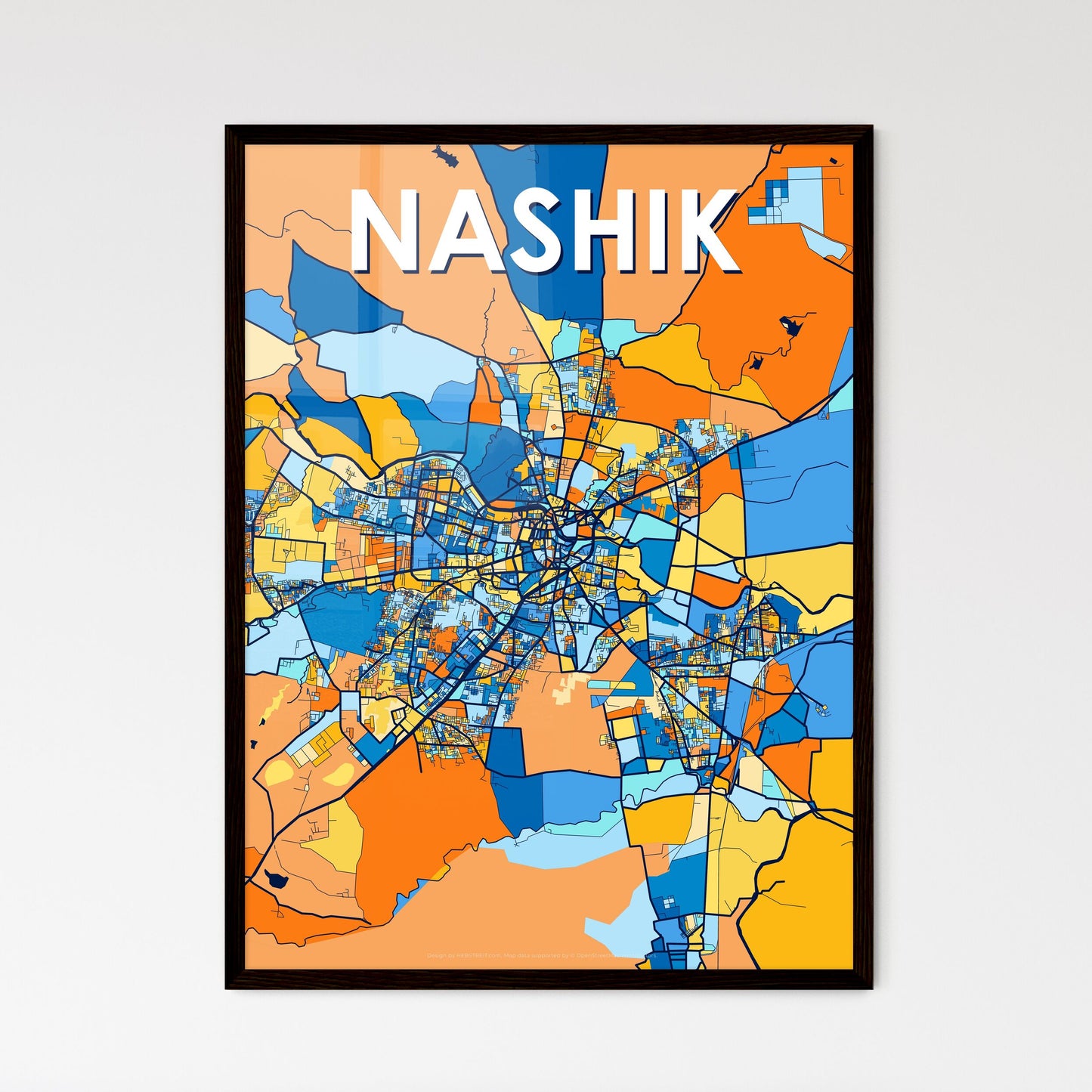 NASHIK INDIA Vibrant Colorful Art Map Poster Blue Orange