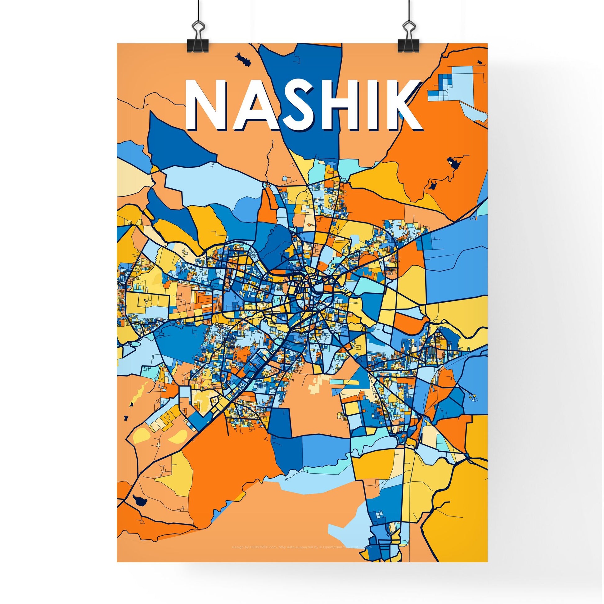 NASHIK INDIA Vibrant Colorful Art Map Poster Blue Orange