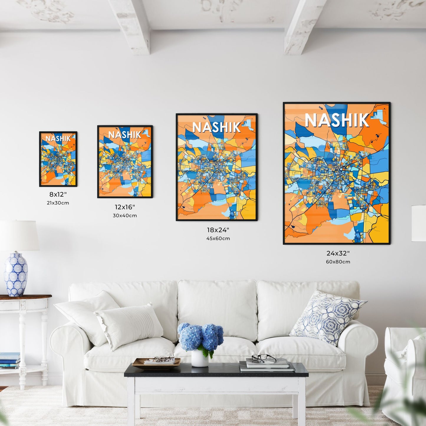 NASHIK INDIA Vibrant Colorful Art Map Poster Blue Orange