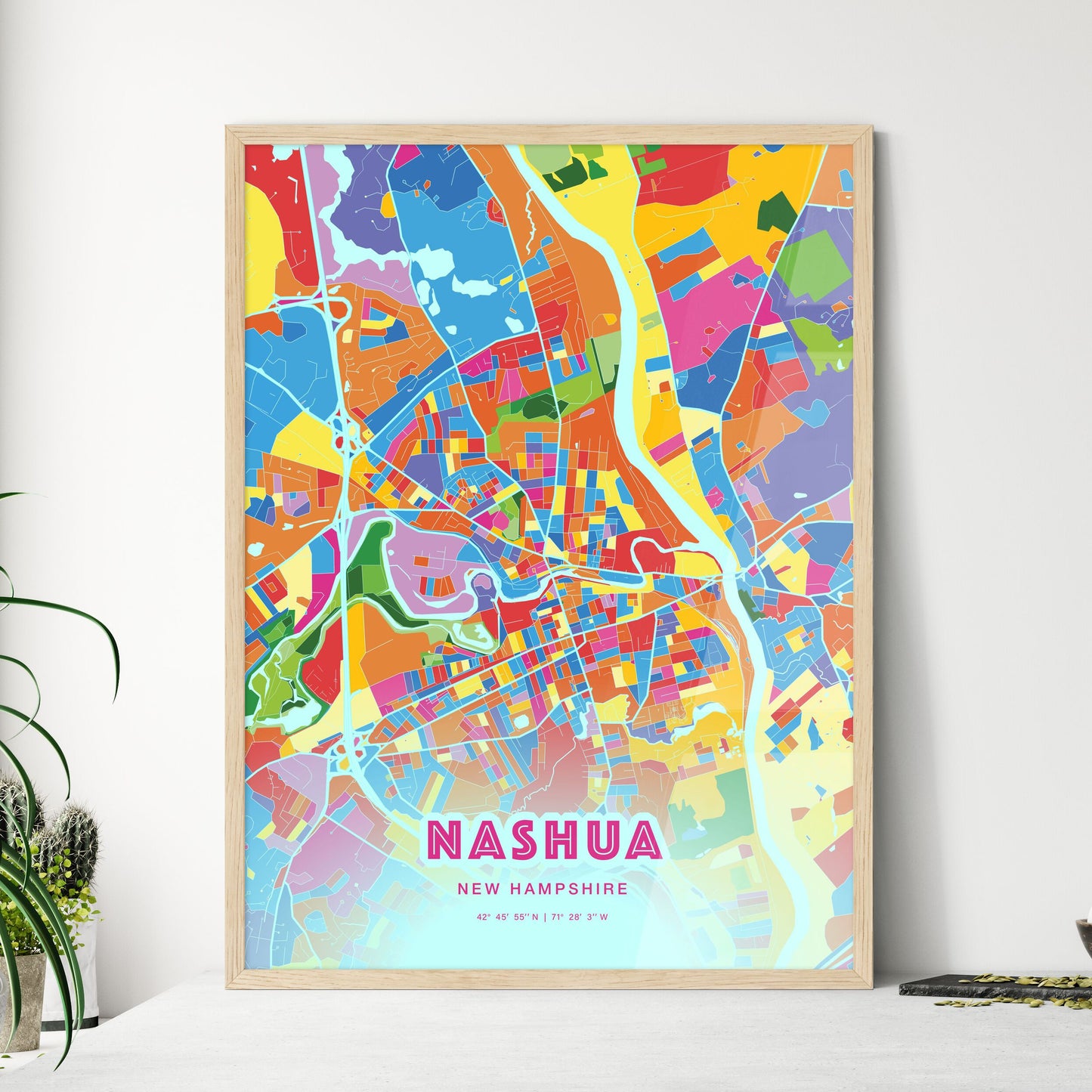 Colorful Nashua New Hampshire Fine Art Map Crazy Colors