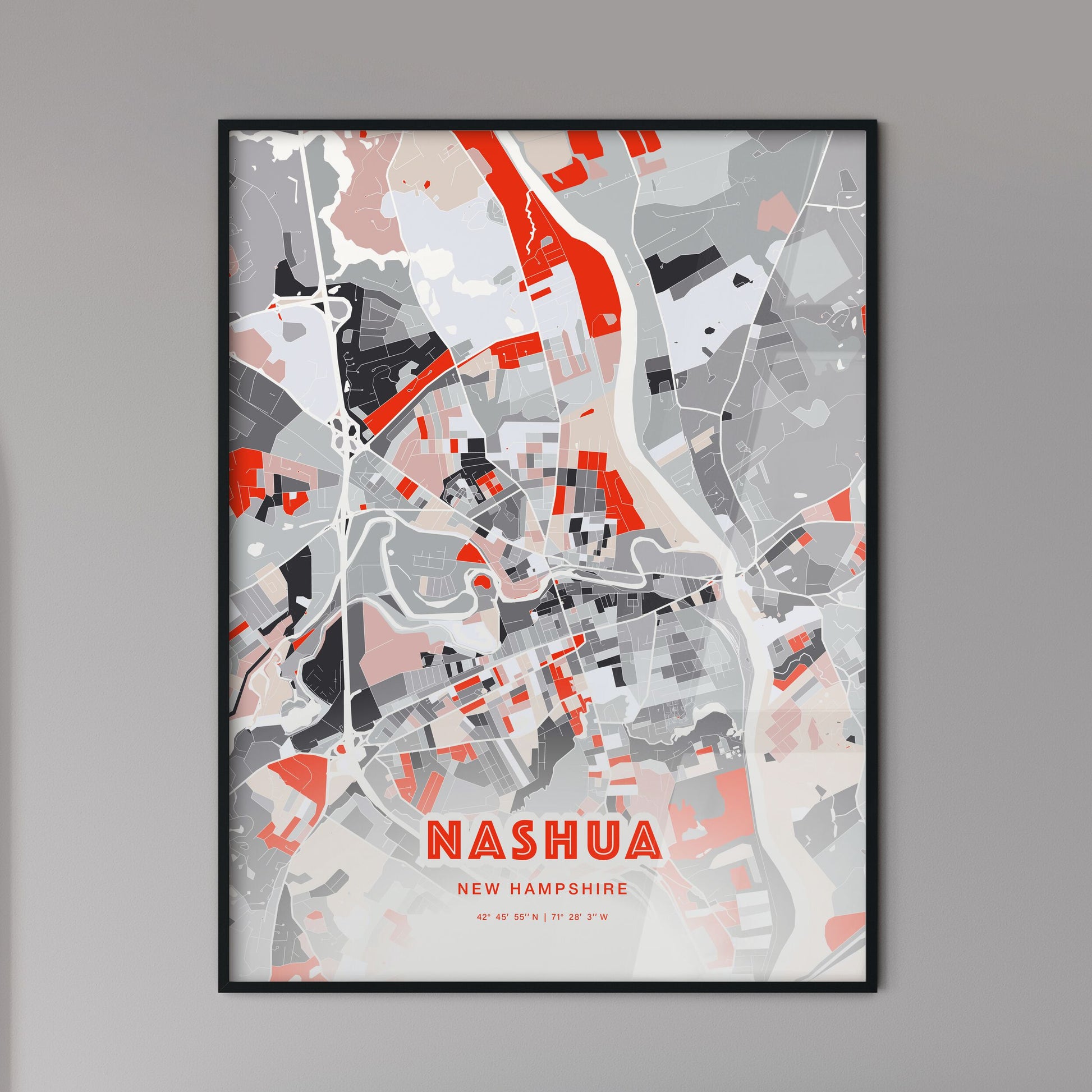 Colorful Nashua New Hampshire Fine Art Map Modern Expressive