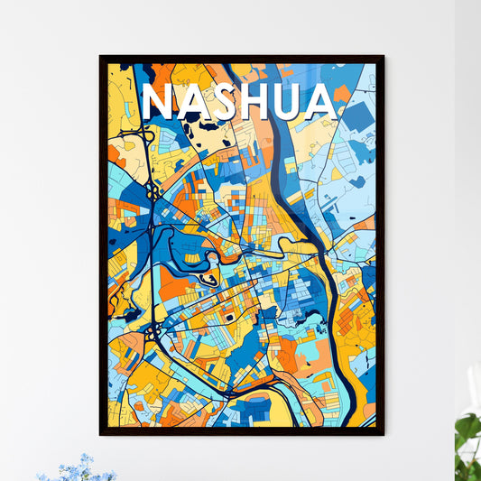 NASHUA NEW HAMPSHIRE Vibrant Colorful Art Map Poster Blue Orange