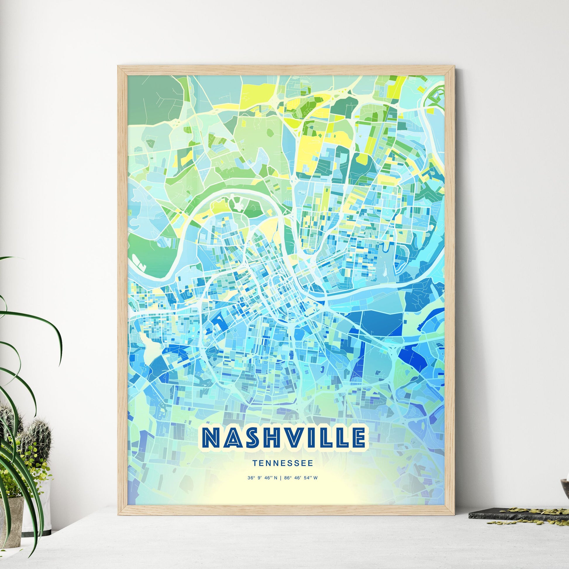 Colorful Nashville Tennessee Fine Art Map Cool Blue