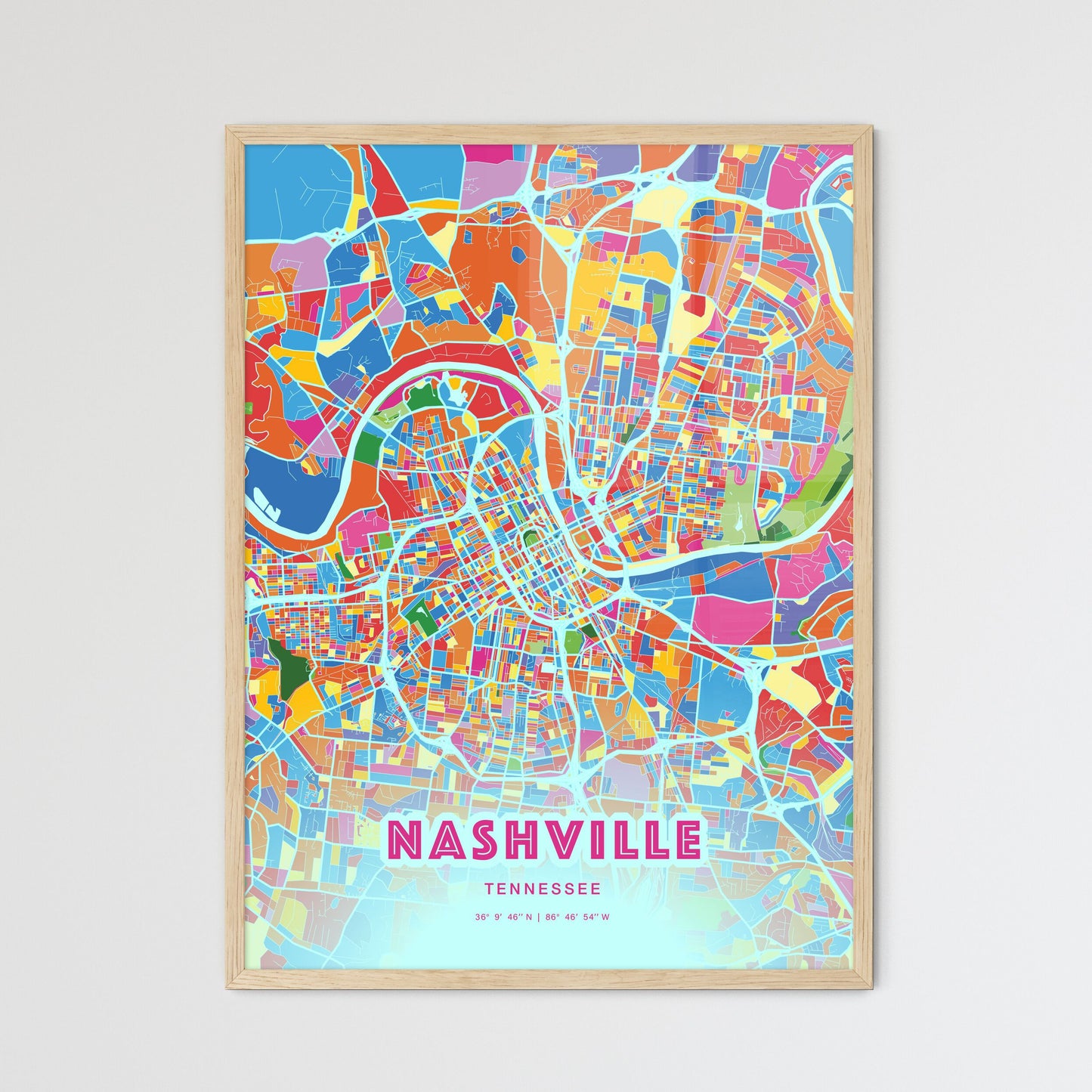 Colorful Nashville Tennessee Fine Art Map Crazy Colors