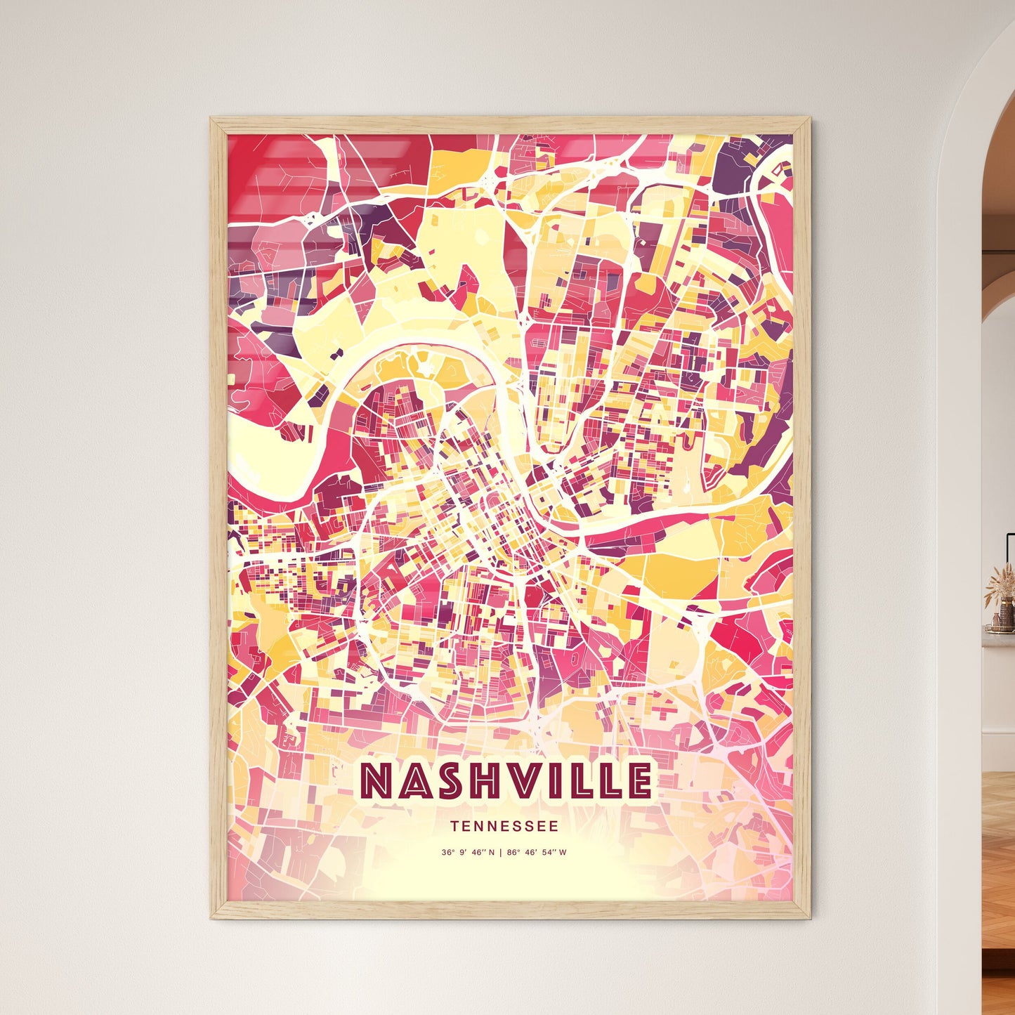 Colorful Nashville Tennessee Fine Art Map Hot Red