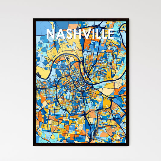 NASHVILLE TENNESSEE Vibrant Colorful Art Map Poster Blue Orange