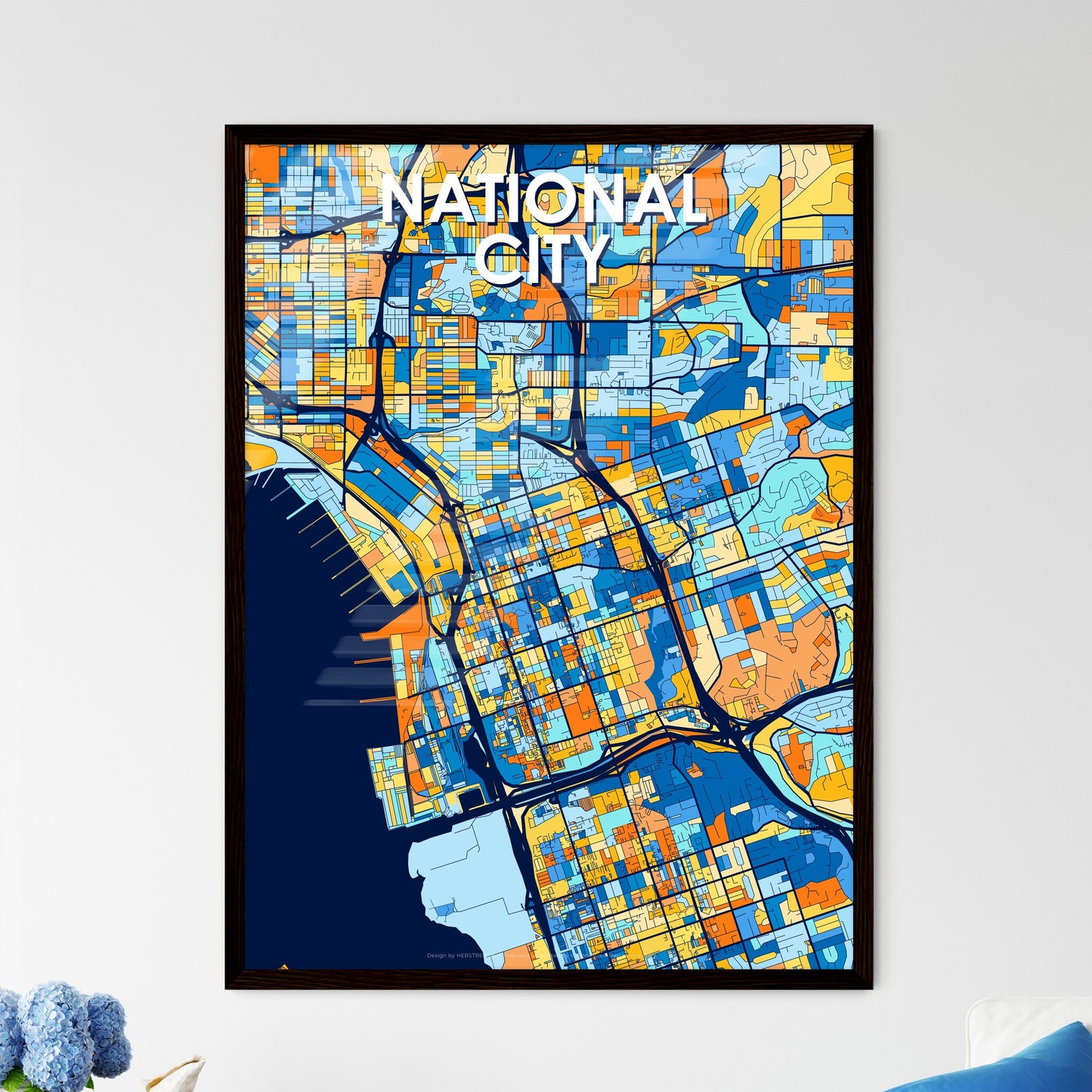 NATIONAL CITY CALIFORNIA Vibrant Colorful Art Map Poster Blue Orange