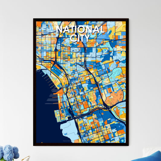 NATIONAL CITY CALIFORNIA Vibrant Colorful Art Map Poster Blue Orange