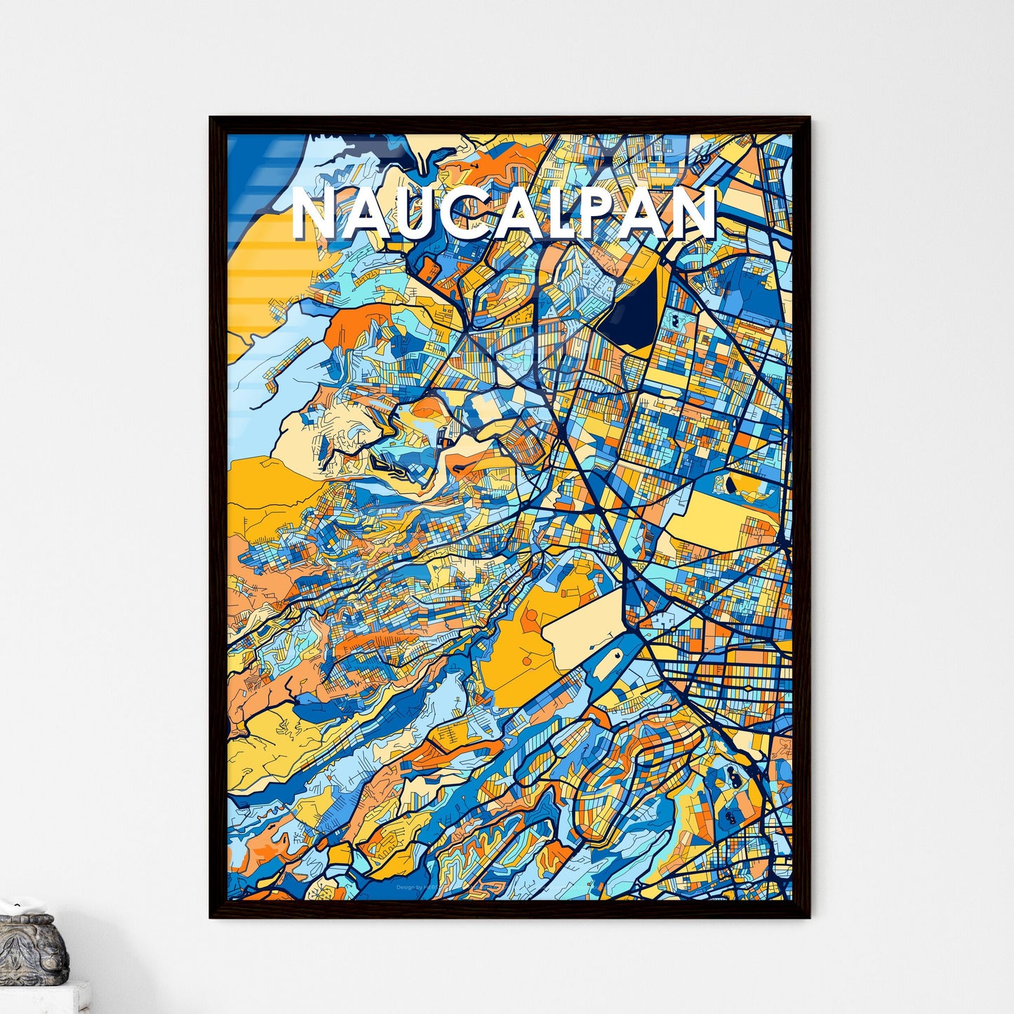 NAUCALPAN MEXICO Vibrant Colorful Art Map Poster Blue Orange