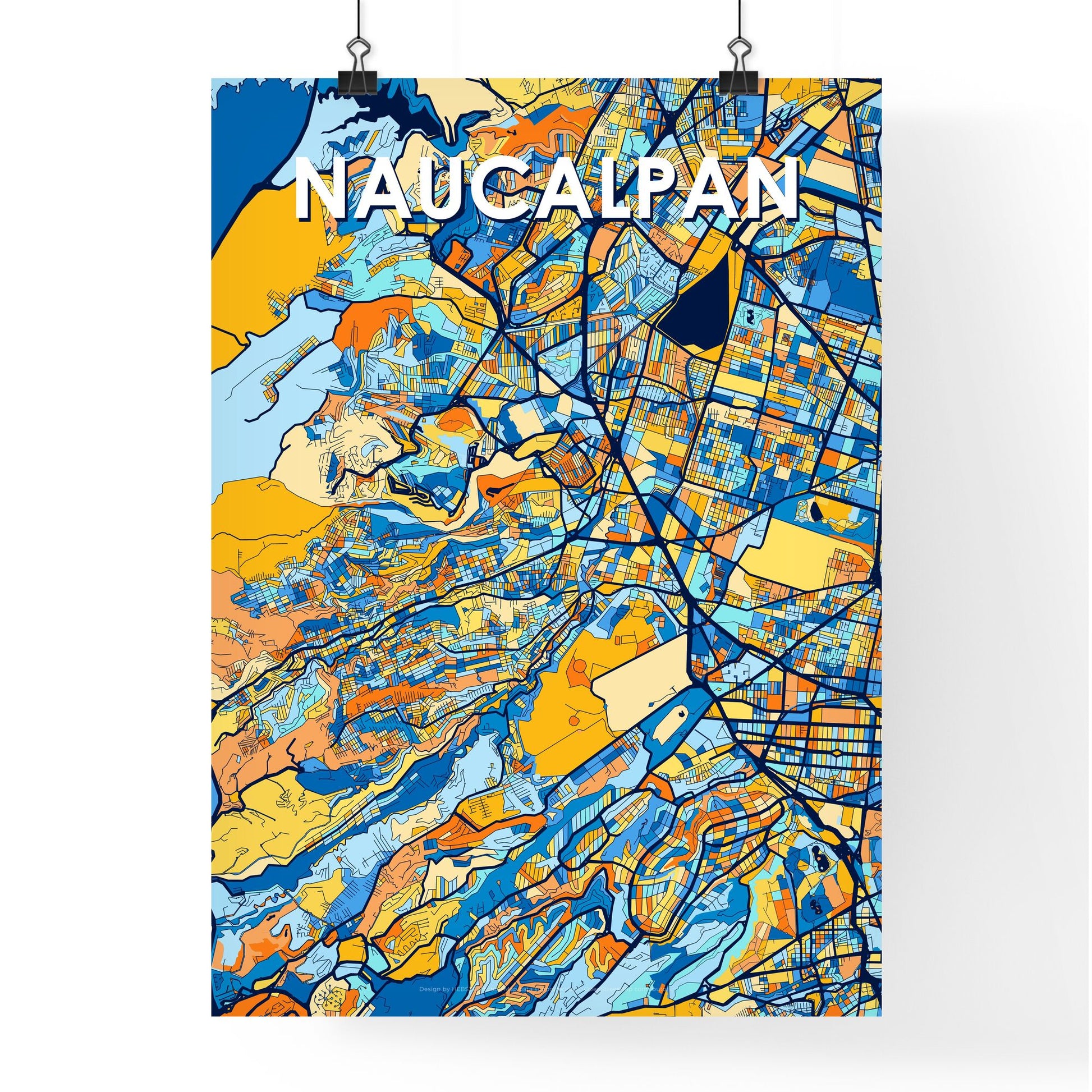 NAUCALPAN MEXICO Vibrant Colorful Art Map Poster Blue Orange