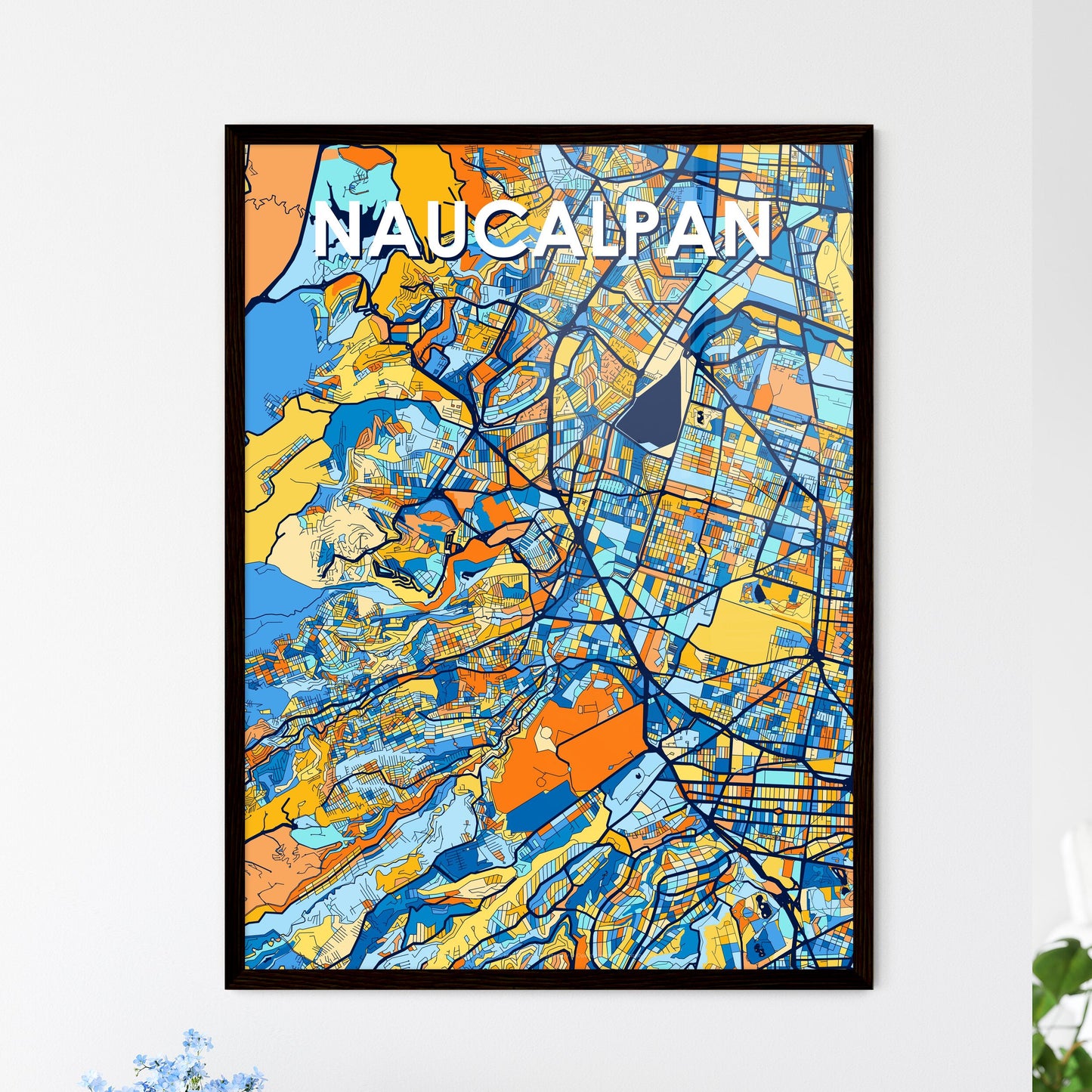 NAUCALPAN MEXICO Vibrant Colorful Art Map Poster Blue Orange