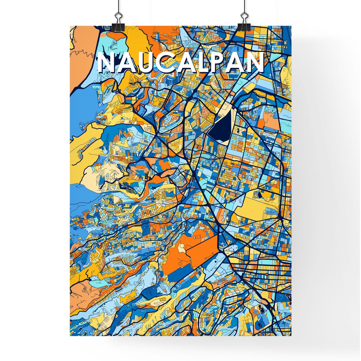 NAUCALPAN MEXICO Vibrant Colorful Art Map Poster Blue Orange