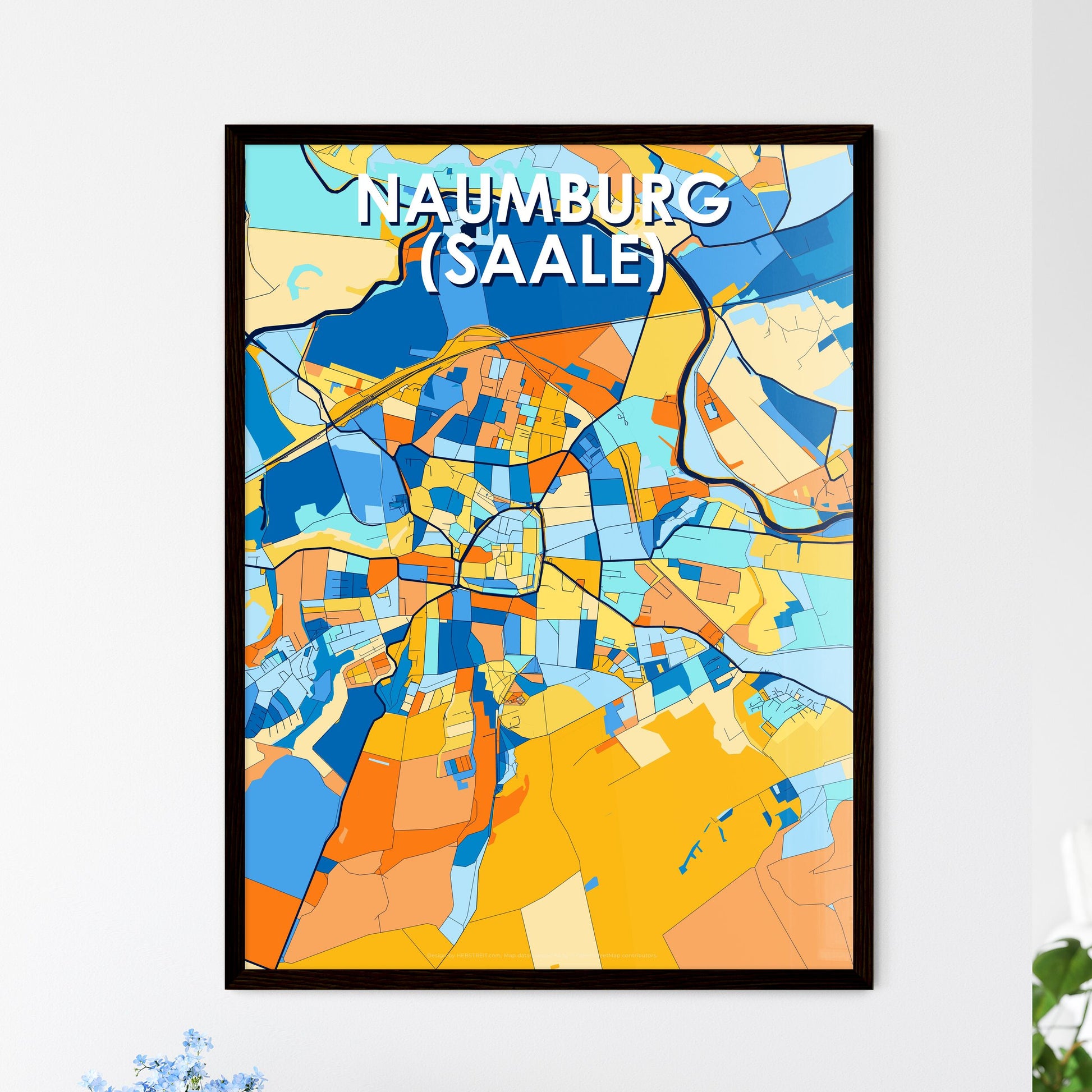 NAUMBURG (SAALE) GERMANY Vibrant Colorful Art Map Poster Blue Orange