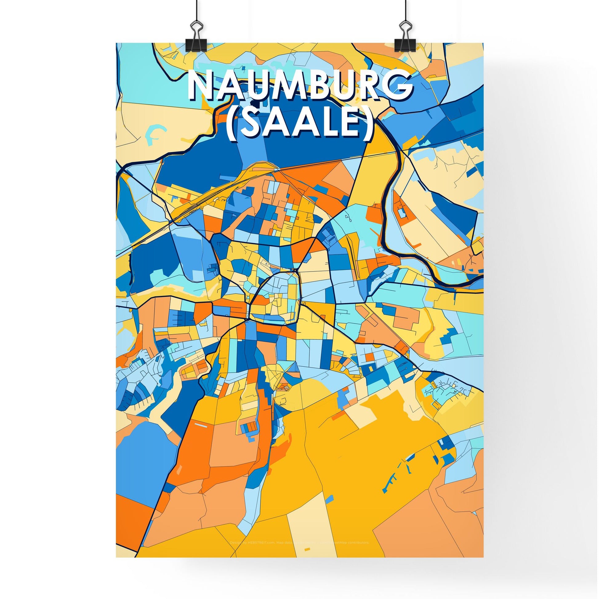 NAUMBURG (SAALE) GERMANY Vibrant Colorful Art Map Poster Blue Orange