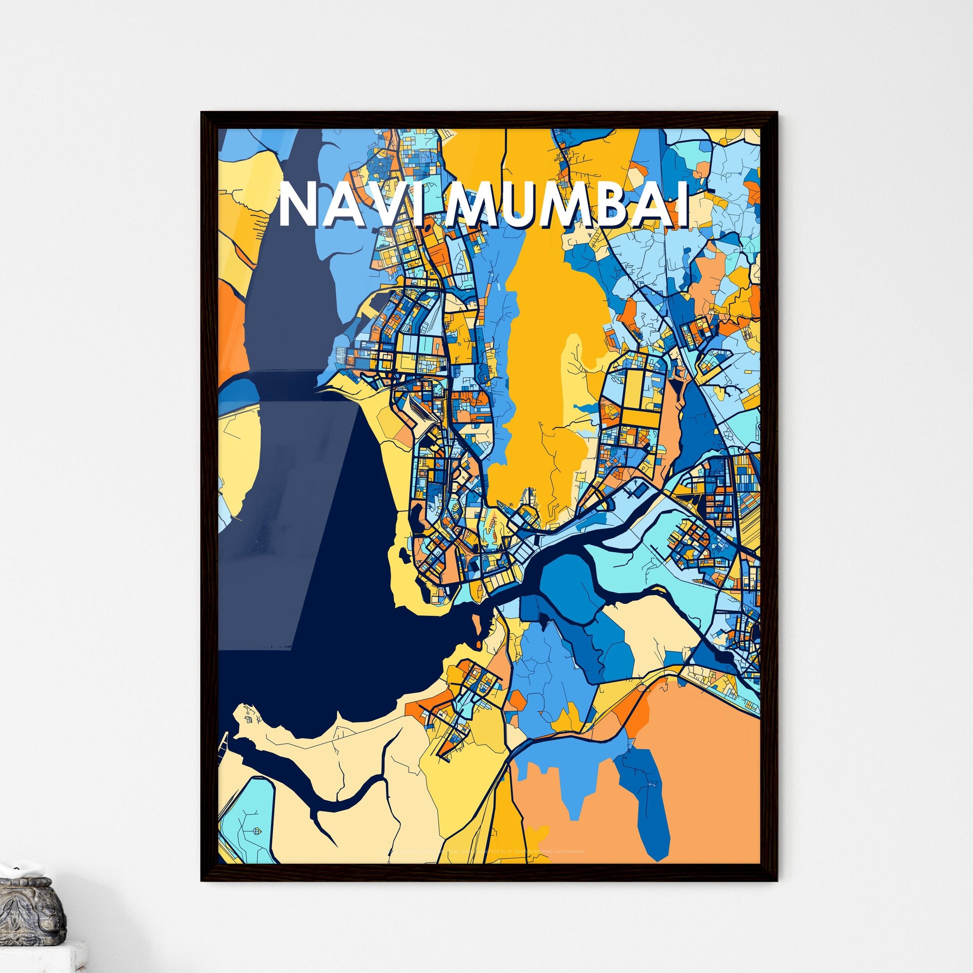 NAVI MUMBAI INDIA Vibrant Colorful Art Map Poster Blue Orange