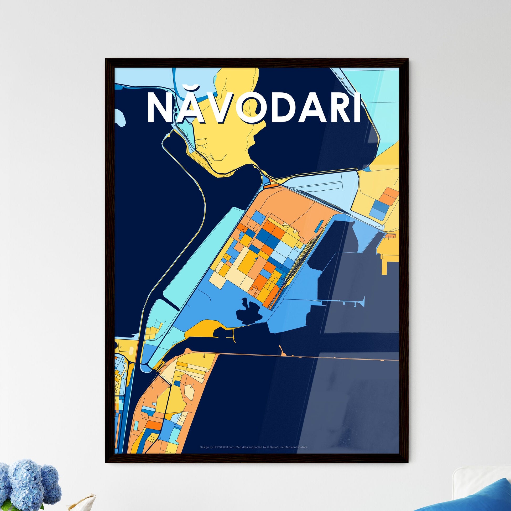 NĂVODARI ROMANIA Vibrant Colorful Art Map Poster Blue Orange