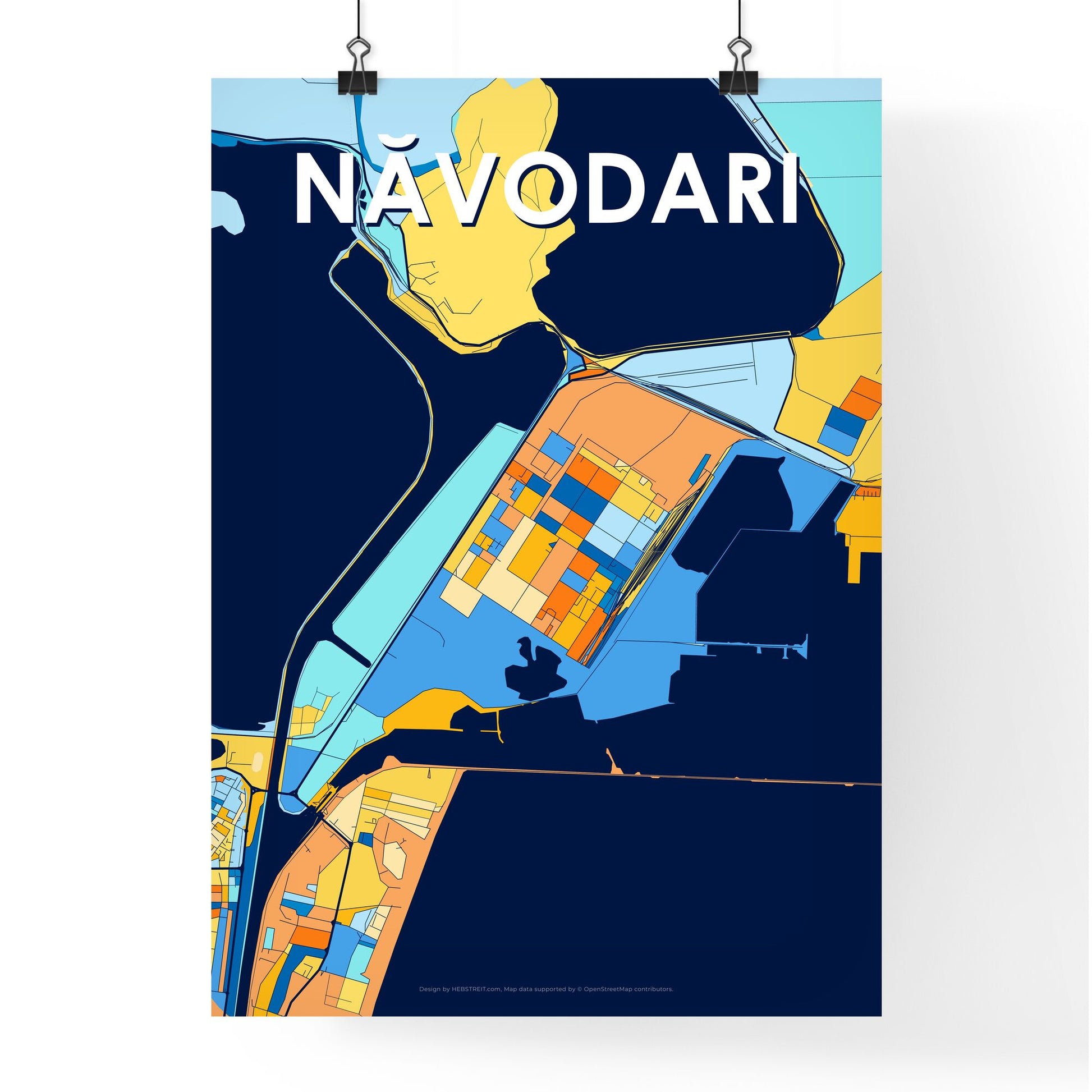 NĂVODARI ROMANIA Vibrant Colorful Art Map Poster Blue Orange