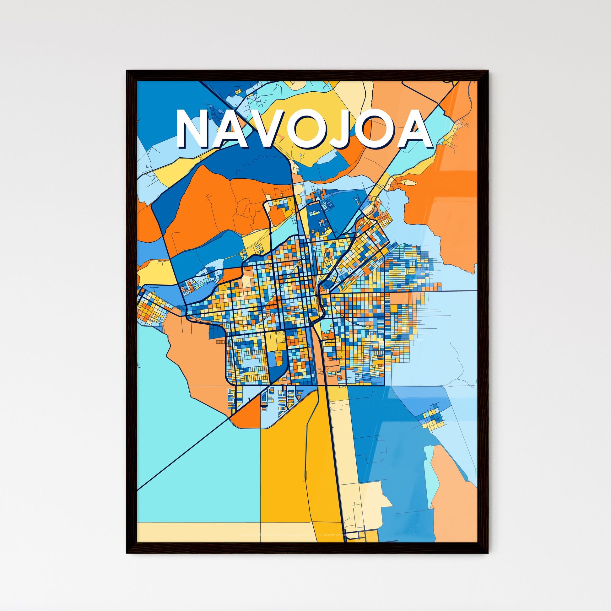 NAVOJOA MEXICO Vibrant Colorful Art Map Poster Blue Orange