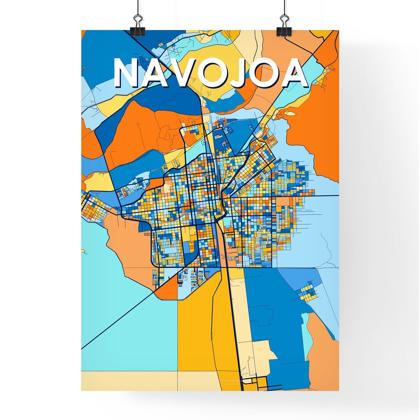 NAVOJOA MEXICO Vibrant Colorful Art Map Poster Blue Orange