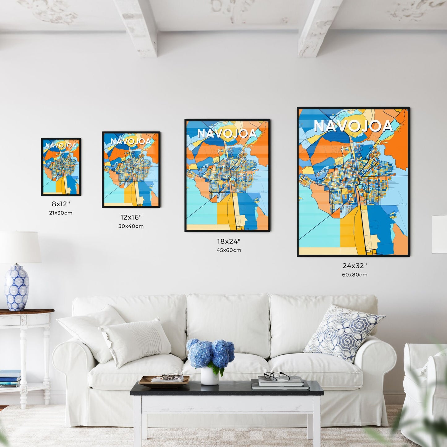 NAVOJOA MEXICO Vibrant Colorful Art Map Poster Blue Orange