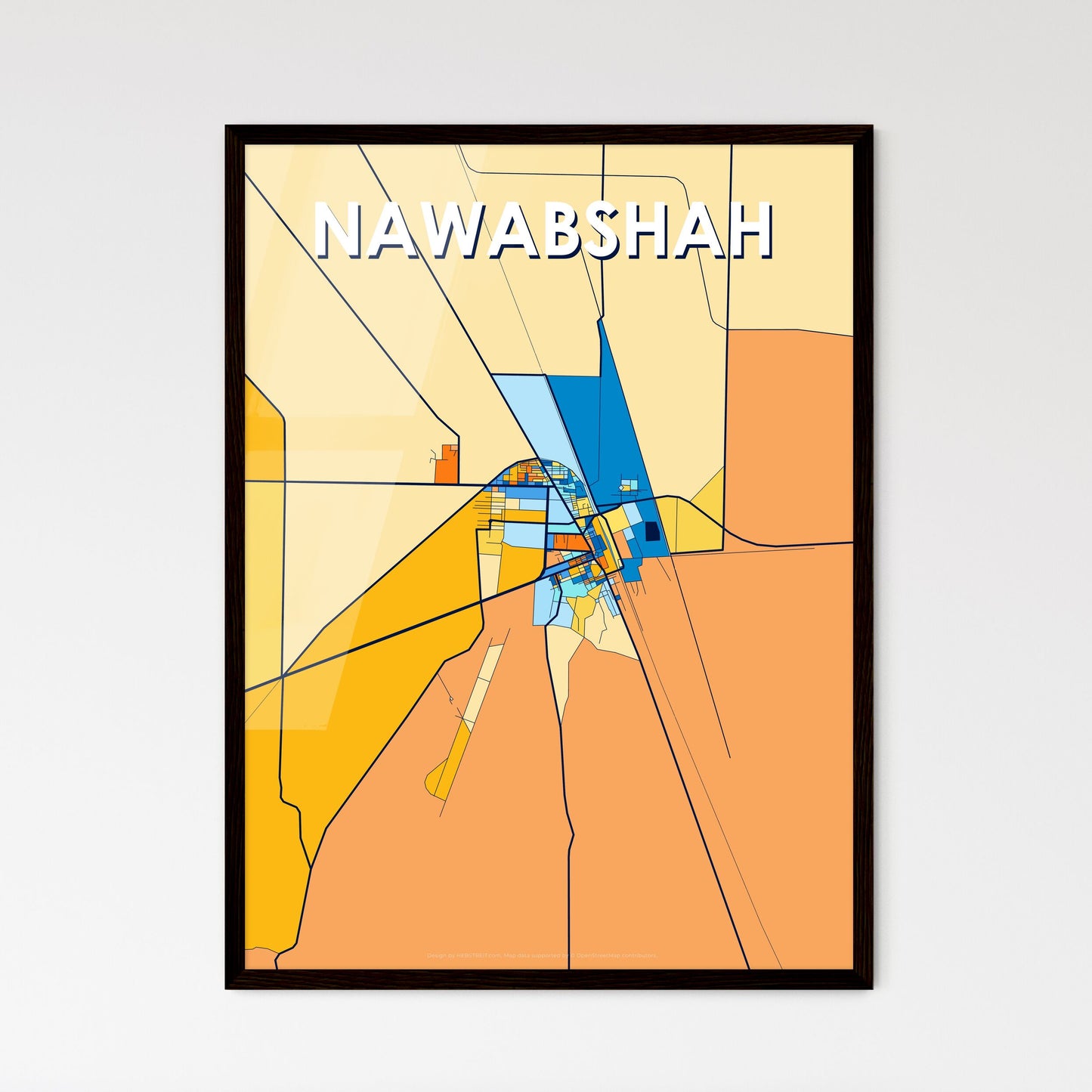 NAWABSHAH PAKISTAN Vibrant Colorful Art Map Poster Blue Orange