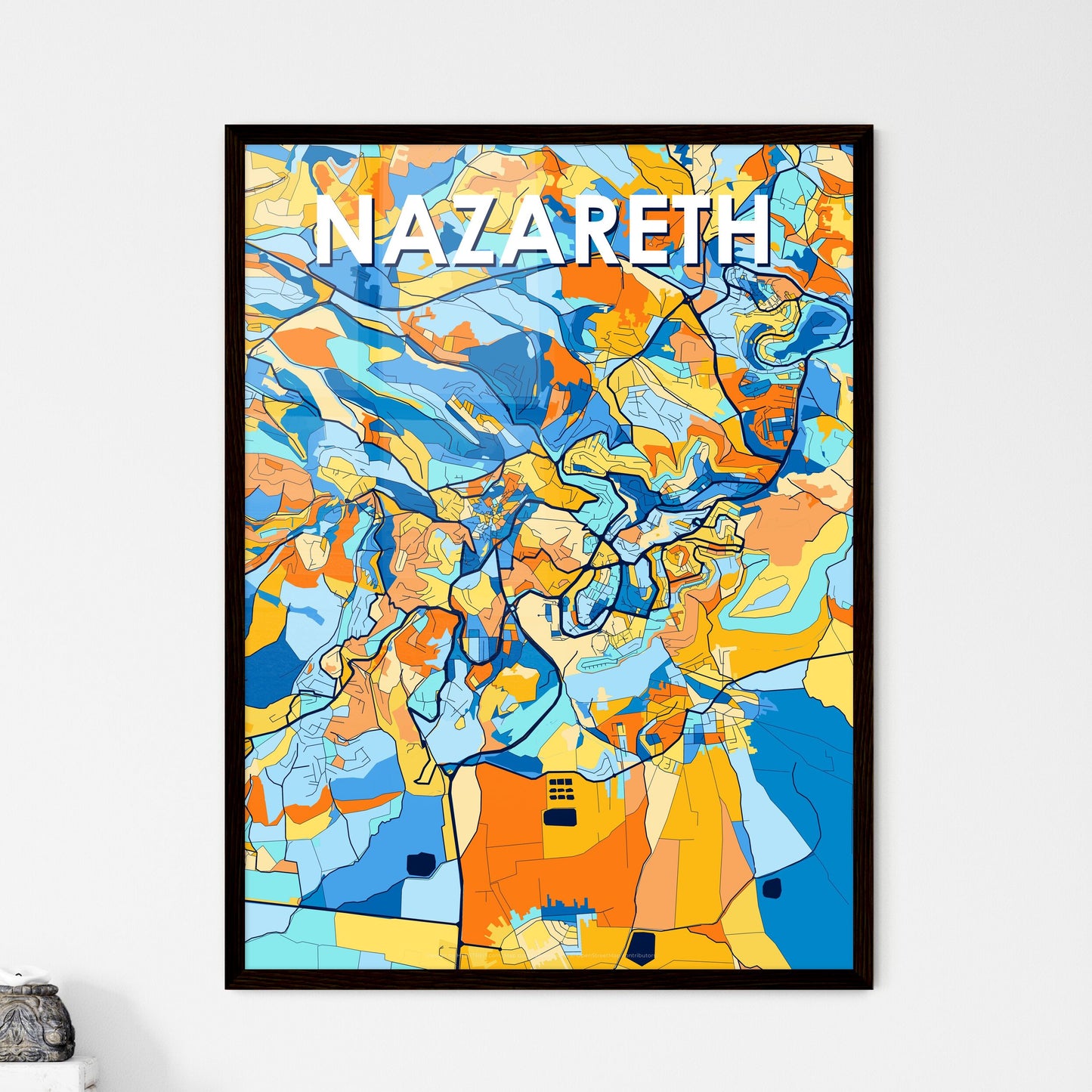 NAZARETH ISRAEL Vibrant Colorful Art Map Poster Blue Orange